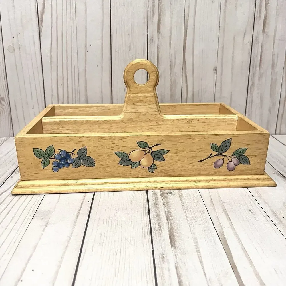Mikasa Garden Harvest Silverware Napkin Wooden Caddy Rustic Farmhouse Decor